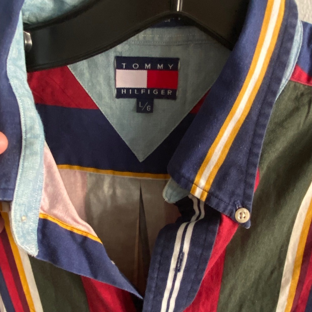 Tommy Hilfiger Mens Large Multi Color Vertical Stripe Button Down Shirt Vintage - Picture 2 of 7